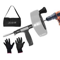 DrainX Power Pro 50-FT Steel Drum Auger Plumbing Snake with Drill Attachment | Use Manually or Powered | Heavy Duty Drain Snake Cable with Work Gloves and Storage Bag Included