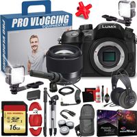 Panasonic Lumix DMC-GH4 Mirrorless Micro Four Thirds Digital Camera (Body Only) with Sigma 56mm f/1.4 DC DN Contemporary Lens - Memory Card - LED Lights - Microphone - Pro Vlogging Equipment Kit