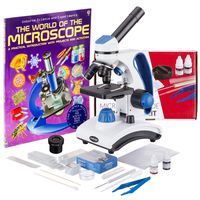 AmScope M162C-2L-WM-SP14-50P100S 40X-1000X Dual Light Glass Lens Metal Frame Student Microscope + Slides