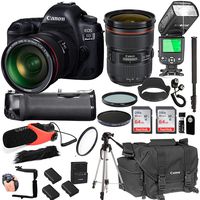 Canon EOS 5D Mark IV with 24-70mm f/2.8 L II USM Lens + 128GB Memory + Canon Deluxe Camera Bag + Pro Battery Bundle + Power Grip + Microphone + TTL Speed Light + Pro Filters,(23pc Bundle)