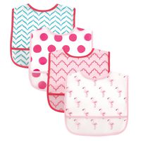 Luvable Friends 4 Piece Waterproof Bibs with Crumb Catcher, Flamingos