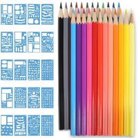 JARLINK 24 Count Premier Colored Pencils and 20 Journal Stencils, Soft Core Art Drawing Colored Pencils Set - Draw, Sketch, Illustrate