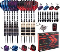 Whimlets Steel Tip Darts Set - Professional Darts with Extra Aluminum Shafts, O-Rings, Flights + Dart Tool and Sharpener + Gift Case + Darts Guide (Power Flurry 12-Pack)