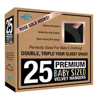 Closet Complete Baby Velvet Hangers, Premium Quality, True-Heavyweight Virtually-UNBREAKABLE, Ultra-Thin Space Saving No-Slip, Perfect Size for Baby 0-48 months 360° SPIN, ROSE GOLD Hooks, BLACK, 25pc