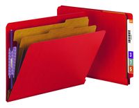 Smead End Tab Pressboard Classification File Folder with SafeSHIELD Fasteners, 2 Dividers, 2" Expansion, Letter Size, Bright Red, 10 per Box  (26783)