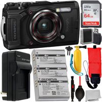 Olympus Tough TG-6 Digital Camera (Black) with Essential Accessory Bundle - Includes: SanDisk Ultra 64GB SDXC Memory Card + 2X Extended Life Replacement Batteries (LI-92B) with Charger + More