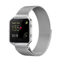 Akale Metal Band Compatible with Fitbit Blaze, Small and Large Stainless Steel Band with Metal Frame Replacement Strap Wristband for Fit bit Blaze Smart Fitness Watch, Women Men(Silver Small-A)