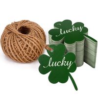 WRAPAHOLIC Gift Tags with String - 100PCS St. Patricks Day Green Lucky Clover Tags with 100 Feet Natural Jute Twine