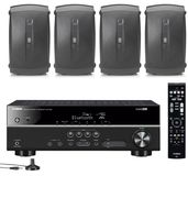 Yamaha 5.1-Channel Wireless Bluetooth 4K A/V Home Theater Receiver + Yamaha Natural Sound 2-Way 120 watts 2-Way Indoor/Outdoor Weatherproof Speakers (Set Of 4)