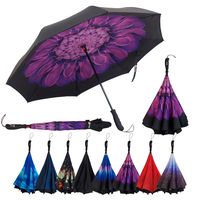 Repel Reverse Folding Inverted Umbrella with 2 Layered Teflon Canopy with Reinforced Fiberglass Ribs (Purple Flower)