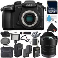Panasonic Lumix DC-GH5 Mirrorless Micro Four Thirds Digital Camera (Body Only) + Panasonic Lumix G Vario 7-14mm Lens(International Version) + 128GB Class 10 Memory Card Bundle