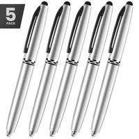 Stylus Pen- Capacitive Stylus, 3-in-1 Metal Pen, Multi-Function,Ballpoint Ink Pen,with LED Flashlight, for Touchscreen Devices, Tablets, iPads, iPhones, 5PK, Silver