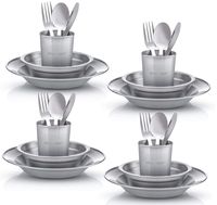 Wealers Unique Complete Messware Kit Polished Stainless Steel Dishes Set| Tableware| Dinnerware| Camping| Buffet| Includes - Cups | Plates| Bowls| Cutlery| Comes in Mesh Bags (4 Person Set)