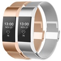 CCnutri Compatible with Fitbit Charge 2 Bands, Stainless Steel Loop Metal Mesh Bracelet for Fitbit Charge 2 Replacement Wristbands for Women Men, Large Rosegold+Silver,2 Pack