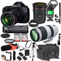 Canon EOS 5D Mark IV with 24-70mm f/2.8 L II USM + 100-400mm f/4.5-5.6 L is II USM + 128GB Memory + Pro Battery Bundle + Power Grip + Microphone + TTL Speed Light + Pro Filters,(24pc Bundle)