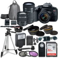 Canon EOS Rebel T7i Digital SLR Camera with Canon EF-S 18-55mm is STM Lens + Canon EF-S 55-250mm f/4-5.6 is STM Lens + Sandisk 32GB SDHC Memory Cards + Accessory Bundle