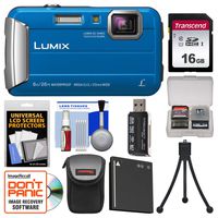 Panasonic Lumix DMC-TS30 Tough Shock & Waterproof Digital Camera (Blue) with 16GB Card + Case + Battery + Flex Tripod + Kit