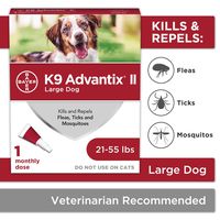 Bayer Animal Health K9 Advantix II Flea and Tick Prevention for Dogs, Dog Flea and Tick Treatment for Large Dogs 21-55 lbs, 1 Monthly Application
