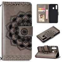 Cfrau Wallet Case with Black Stylus for Samsung Galaxy A50/A30,Retro 3D Henna Mandala Floral Embossed Magnetic Strap Flip PU Leather Card Slots Stand Soft Rubber Case for Samsung Galaxy A50/A30,Gray