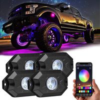 RGB LED Rock Lights Kit, Yvoone-Auto Underglow Neon LED Light Bluetooth Controller, Timing, Flashing, Music Mode Waterproof For Car Jeep Truck SUV ATV - 4 Pods