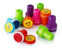 Moore Art 26 Piece Self Inking Emoji Plastic Stampers with Multi Color Bright Smiley Emoji Ink Stamps, DIY Craft for Children, Party Gifts