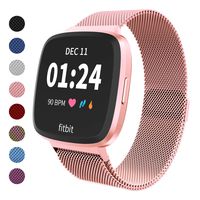Haloe Metal Replacement Bands for Fitbit Versa/Versa 2/Versa Lite Edition Smart Watch, Stainless Steel Loop Mesh Bracelet Magnetic Wristbands for Women and Men