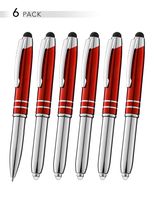 SyPen Stylus Pen for Touchscreen Devices, Tablets, iPads, iPhones, Multi-Function Capacitive Pen with LED Flashlight, Ballpoint Ink Pen, 3-in-1 Metal Pen, 6PK, Red