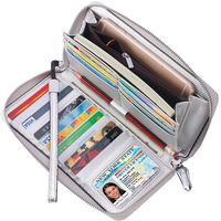 Lavemi Women's RFID Blocking Real Leather Zip Around Wallet Clutch Large Travel Purse Wristlet(Large Size Pebbled Silver)