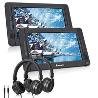 NAVISKAUTO 10.1" Dual Screen Portable DVD Player for Car, Headrest Video Player with Headphones, 5 Hours Rechargeable Battery, USB/SD/MMC Card Readers, Last Memory and Regions Free