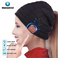 Hiwill Bluetooth Beanie Hat for Women, Ponytails Design Wireless Music Hat, Upgrade V 5.0 Winter Fleece Lined Warm Knitting Beanie Cap, Built-in Earphones MIC Hand-Free Call