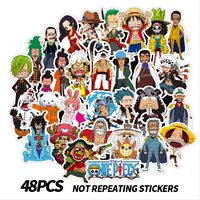 One Piece Anime Cartoon Laptop Stickers Waterproof Skateboard Pad MacBook Car Snowboard Guitar Bicycle Luggage Decor (48pcs) (Medium-Sized)