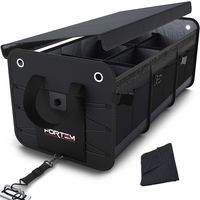 FORTEM Car Trunk Organizer, Foldable Cover, Waterproof Non Slip Bottom, Straps, Cargo Storage (3 Compartments, Black)