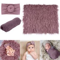 Newborn Baby Photography Props, Lufebuy 3PCS Long Ripple Wraps DIY Blanket Outfits Bows Headband Photo Props Mat Rug for Boys Girls(Purple)