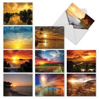 The Best Card Company, Sun Settings - 10 Assorted Note Cards Blank (4 x 5.12 Inch) - Assorted Scenic Landscapes, Sunset Cards Boxed M1740BN