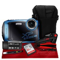 Fujifilm FinePix XP140 Waterproof Wi-Fi Digital Camera (Blue) XP140 + 32GB + Cleaning Supplies + Case Accessories Bundle