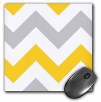 3dRose LLC 8 x 8 x 0.25 Inches Mouse Pad, Big Yellow and Gray Chevron Zig Zag Pattern Grey White Zigzag Stripes (mp_179796_1)