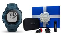 Garmin Instinct (Lakeside Blue) Beat Yesterday Gift Box Bundle | +HD Screen Protectors, PlayBetter Portable Charger, Car/Wall Adapters & Protective Case | Rugged, TrackBack | Ultimate Outdoor Watch