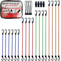 Bungee Cords with Hooks 26pc Heavy Duty Assortment with Storage Case, Canopy Ties & Ball Bungees - Highest Quality Bungie Cord Set