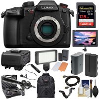 Panasonic Lumix DC-GH5S Wi-Fi C4K Digital Camera Body with DMW-XLR1 Adapter + 128GB Card + Battery + Backpack + Monitor + LED Light + 2 Mics Kit