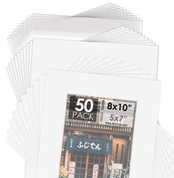 Mat Board Center, 8x10 Picture Mat Sets for 5x7 Photo. Includes a Pack of 50 White Core Bevel Pre-Cut White Core Matte & 50 Backing Board & 50 Clear Bags (White)