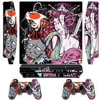Skin Sticker for PS3 PlayStation 3 DualShock 3 Decals Custom Mod Cover Cases Decal Modding Game Sixaxis Vinyl Skins for Sony Play Station 3 Slim Console 2 Remote Controllers - Tsunami