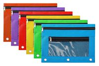 Pencil Case Pencil Pouch Zipper with 3 Ring and Double Pocket and Mesh Window(Colorful,6 Pack)