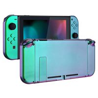 eXtremeRate Glossy Back Plate for Nintendo Switch Console, NS Joycon Handheld Controller Housing with Full Set Buttons, DIY Replacement Shell for Nintendo Switch - Chameleon Green Purple