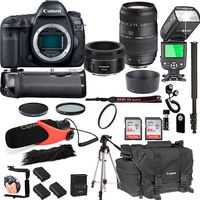 Canon EOS 5D Mark IV with 50mm f/1.8 STM Prime Lens + Tamron 70-300mm f/4-5.6 Di LD Macro Lens + 128GB Memory + Pro Battery Bundle + Power Grip + TTL Speed Light + Pro Filters,(24pc Bundle)