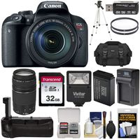 Canon EOS Rebel T7i Digital SLR Camera & EF-S 18-135mm is STM Lens with 75-300mm III Lens + 32GB Card + Battery & Charger + Grip + Case + Flash + Tripod Kit