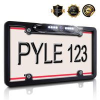 License Plate Frame Rear View Backup Camera - Reverse Parking Assist Night Vision Waterproof Marine Grade Cam Distance Scale Line Display w/ 170° Wide Viewing Angle & LED for Low Light - Pyle PLCM16BP