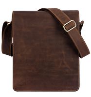 Kattee Vintage Cow Leather Flapover Messenger Bag Fit 10" Laptop (Brown, Large)