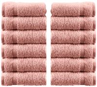White Classic Luxury Cotton Washcloths - Large Hotel Spa Bathroom Face Towel | 12 Pack | Pink