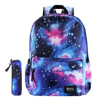 Galaxy School Backpack SKL Unisex School Bag Canvas Rucksack Laptop Book Bag Satchel Hiking Bag for Boys Girls (Galaxy Blue with Pencil Bag)
