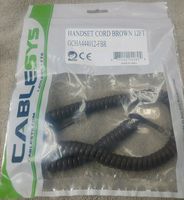 Brown Medium Length (12' Ft) Generic Handset Curly Coil Phone Cord Fits Nearly All Landline Phones Spring Spiral Telephone Receiver Wire Cable 4P4C RJ9 Universally Compatible by DIY-BizPhones